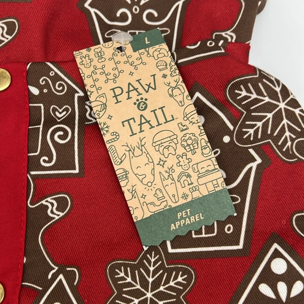 Paw &‎ Tail Red Gingerbread Dog Vest with Tan Sherpa Fur Hook & Loop Close Large
